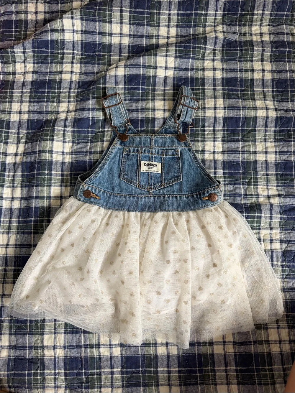 OshKosh B'gosh Denim Overall Dress with White Tulle Heart Skirt